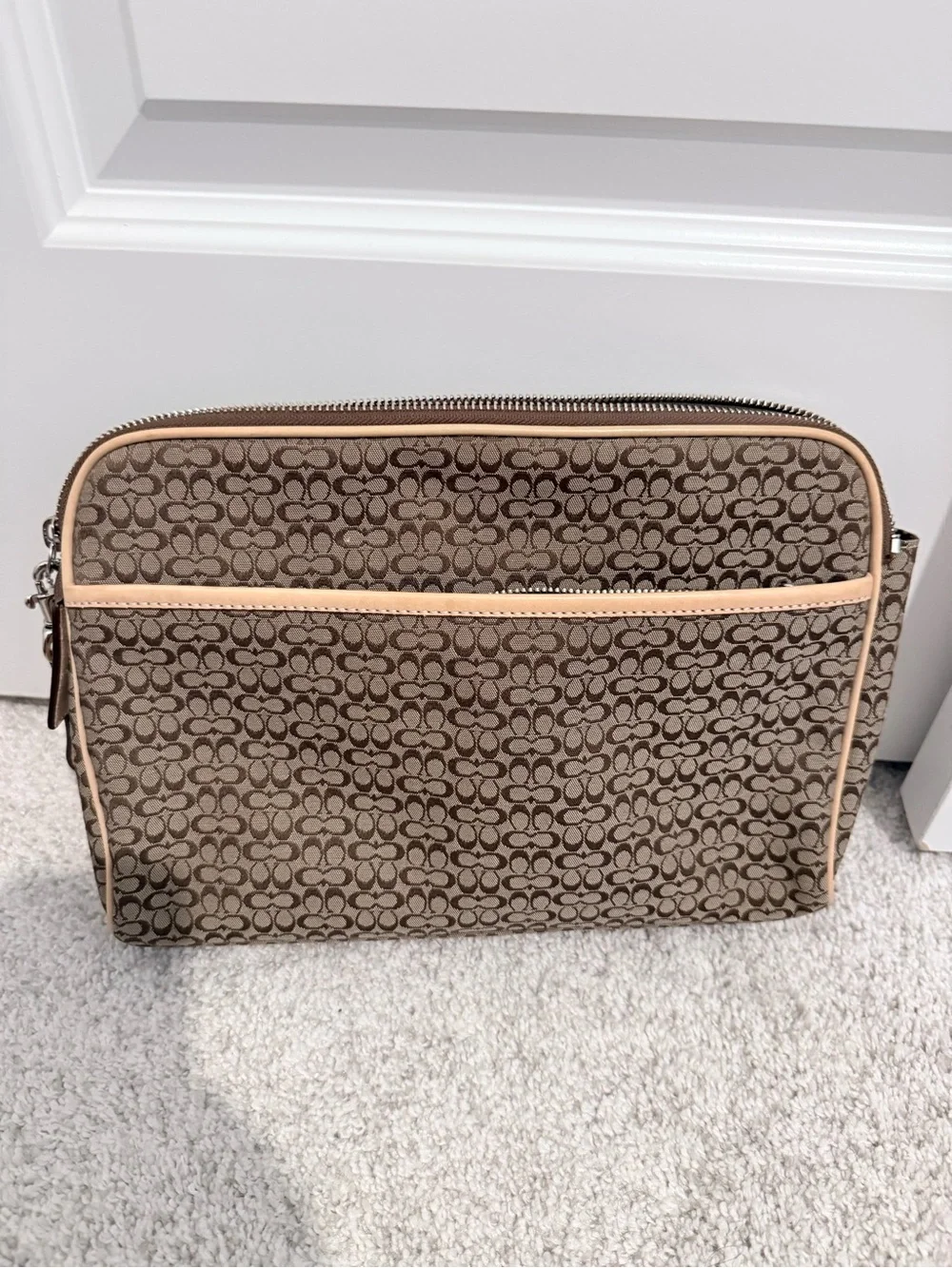Coach Tan and Brown Signature Makeup Bag